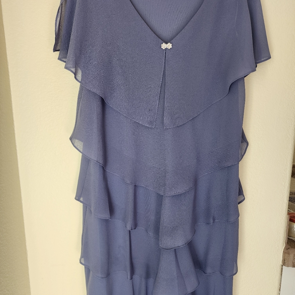 Patra Women's Blue Plus Size Embellished Tiered Chiffon Dress